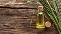 vetiver essential oil in a bottle. selective focus.