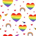 Vector seamless patttern with rainbow hearts. Pride day. Royalty Free Stock Photo