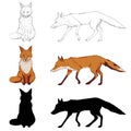 Vetor Set of Fox Illustrations. Silhouette, Sketch and Cartoon Royalty Free Stock Photo