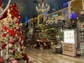 VETRALLA, ITALY - SEPTEMBER 19, 2023: A beautiful interior of christmas shop with xmas trees