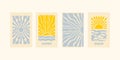 Vetrical poster with sun. Retro sunburst rays. Summer groovy posters set. Royalty Free Stock Photo