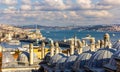 Vew of the Bosphorus strait from the Sueymaniye Mosque in Istanbul Royalty Free Stock Photo