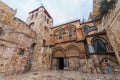 Vew on main entrance in at the Church of the Holy Sepulchre in Old City of Jerusalem Royalty Free Stock Photo