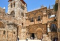 Vew on main entrance to the Church of the Holy Sepulchre in Old City Royalty Free Stock Photo