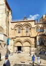 Vew on main entrance to the Church of the Holy Sepulchre in Old City. Is the most sacred place for all Christians in the world. Royalty Free Stock Photo