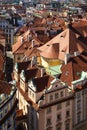 View from the top of City Hall to Prague old town, view on roofs from above on summer sunny day Royalty Free Stock Photo