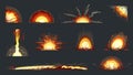 VFX, explosion effects, bomb, rocket, grenade, dynamite, napalm, flame, lightning energy effect. Heavy weapons and destruction, Royalty Free Stock Photo