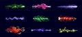 Vfx gun effect. Space weapon shot, blaster, laser, beam gun, plasma beams, lightning, smoke, raygun. Light visual effects.