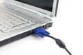 VGA cable connected to a laptop, selective focus Royalty Free Stock Photo