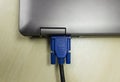 VGA cable connected to laptop Royalty Free Stock Photo
