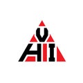 VHI triangle letter logo design with triangle shape. VHI triangle logo design monogram. VHI triangle vector logo template with red