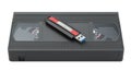 VHS Videotape with USB flash drive, 3D rendering Royalty Free Stock Photo