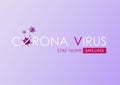 Coronavirus cells with purple background and stay home campaign logo to reduce infection and stay safe for life. Royalty Free Stock Photo