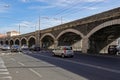 Via Cardinale Dusmet street in Catania with a historical viaduct of the railroad above Royalty Free Stock Photo