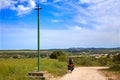 Via de la Plata way cross to Santiago in Dehesas of Spain Royalty Free Stock Photo