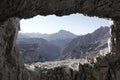 Panorama of the Dolomites from the gallery on Via Ferrata Innerkofler, Monte Paterno..