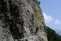 Via ferrata on the rock, iron path for climbers on the mountain range in france, route in the Graian Alps, climbing the Mont Blanc Royalty Free Stock Photo