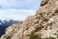 Via Ferrata Severino Casara cable and Sexten Dolomites mountain panorama in South Tyrol
