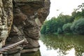 Via ferrata steel rope detail above a river Royalty Free Stock Photo