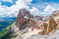 Via ferrata view to Tofana di Rozes on a summer day, Cortina d`Ampezzo, Dolomites mountains, Italy