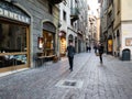 Via Gombito in Upper Town of Bergamo in evening Royalty Free Stock Photo