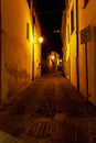 Via Palladio in Monselice, Padua, Italy. The Masteric Federiciano is visible. Night photography.