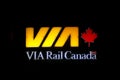 VIA Rail Canada Logo Banner at Halifax Inter-city Railway Station. Eastern transcontinental link Montreal to Halifax, Nova Scotia