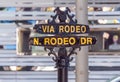 Via Rodeo street sign at Rodeo Drive in Beverly Hills - CALIFORNIA, USA - MARCH 18, 2019 Royalty Free Stock Photo