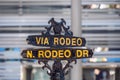 Via Rodeo street sign at Rodeo Drive in Beverly Hills - CALIFORNIA, USA - MARCH 18, 2019 Royalty Free Stock Photo