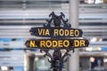 Via Rodeo street sign at Rodeo Drive in Beverly Hills - CALIFORNIA, USA - MARCH 18, 2019 Royalty Free Stock Photo