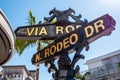 Via Rodeo street sign at Rodeo Drive in Beverly Hills - CALIFORNIA, USA - MARCH 18, 2019 Royalty Free Stock Photo