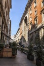 Via Silvio Pellico, side entrance of the Galleria Vittorio Emanuele II, near to the access to Highline Galleria. Milan, Italy
