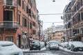 Via Sistina. Rome under the snow. Abnormal snow falls in Rome. Snow on Rome for the first time in six years Royalty Free Stock Photo