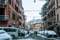 Via Sistina. Rome under the snow. Abnormal snow falls in Rome. Snow on Rome for the first time in six years Royalty Free Stock Photo