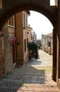 Via Umberto I, the main street in the old town. Gradara. Pesaro and Urbino province. Marche. Italy