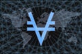 Viacoin VIA Abstract Cryptocurrency. With a dark background and a world map. Graphic concept for your design Royalty Free Stock Photo