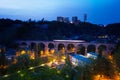 Viaduc (Passerelle) view at night in Luxembourg