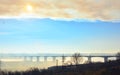 Viaduct in Galati city. Long bridge and blue sky Royalty Free Stock Photo