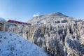 Viaduct Langwies in Switzerland in sunshine, winter, snow, blue Royalty Free Stock Photo