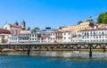 Viaduct leads traffic over the River Douro at the Cais das Pedras in Porto, Portugal