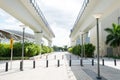 Viaduct structures in downtown district of Miami, Usa. Overpass or bridge railway road on sunny outdoor. Structure and constructio Royalty Free Stock Photo