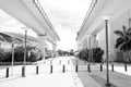 Viaduct structures in downtown district of miami, usa. Overpass or bridge railway road on sunny outdoor. Structure and Royalty Free Stock Photo