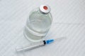 Vial with clear drug solution and a syringe