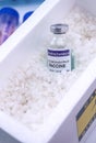 Vial of cold-prepared Astrazeneca vaccine for injection