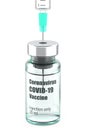 Vial with COVID-19 Coronavirus Vaccine and Syringe for Injection. Clear Glass Medicine Bottle with Cap Pierced by Needle Close-Up. Royalty Free Stock Photo