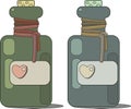 A vial of love potion. Label with heart and cork