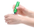 Vial marker brilliant green in hand