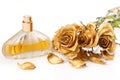 Vial of perfume and dry rose flower Royalty Free Stock Photo