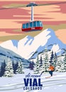 Vial Ski Travel resort poster vintage. Colorado USA winter landscape travel card