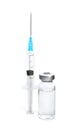 Vial and syringe on background. Vaccination and immunization
